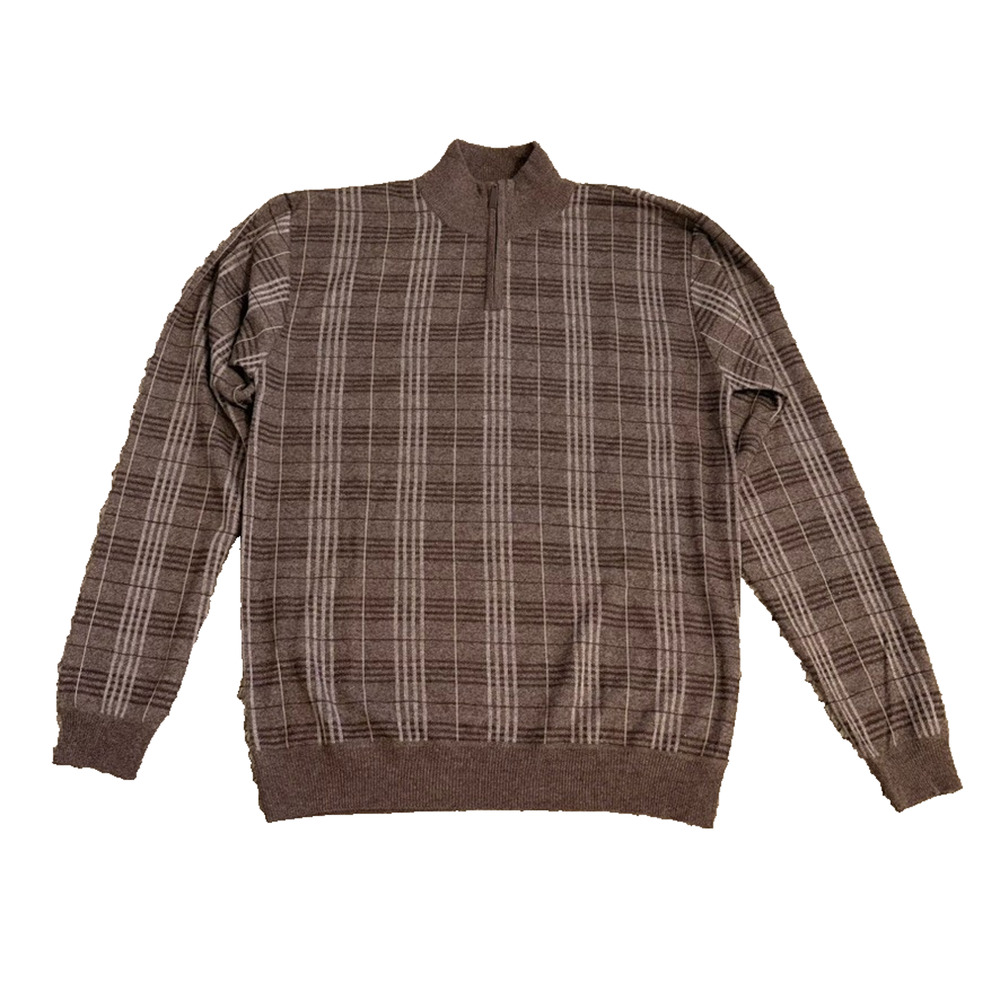Sorano Men's XL Pullover Sweatshirt Brown Plaid Pattern Mock Neck